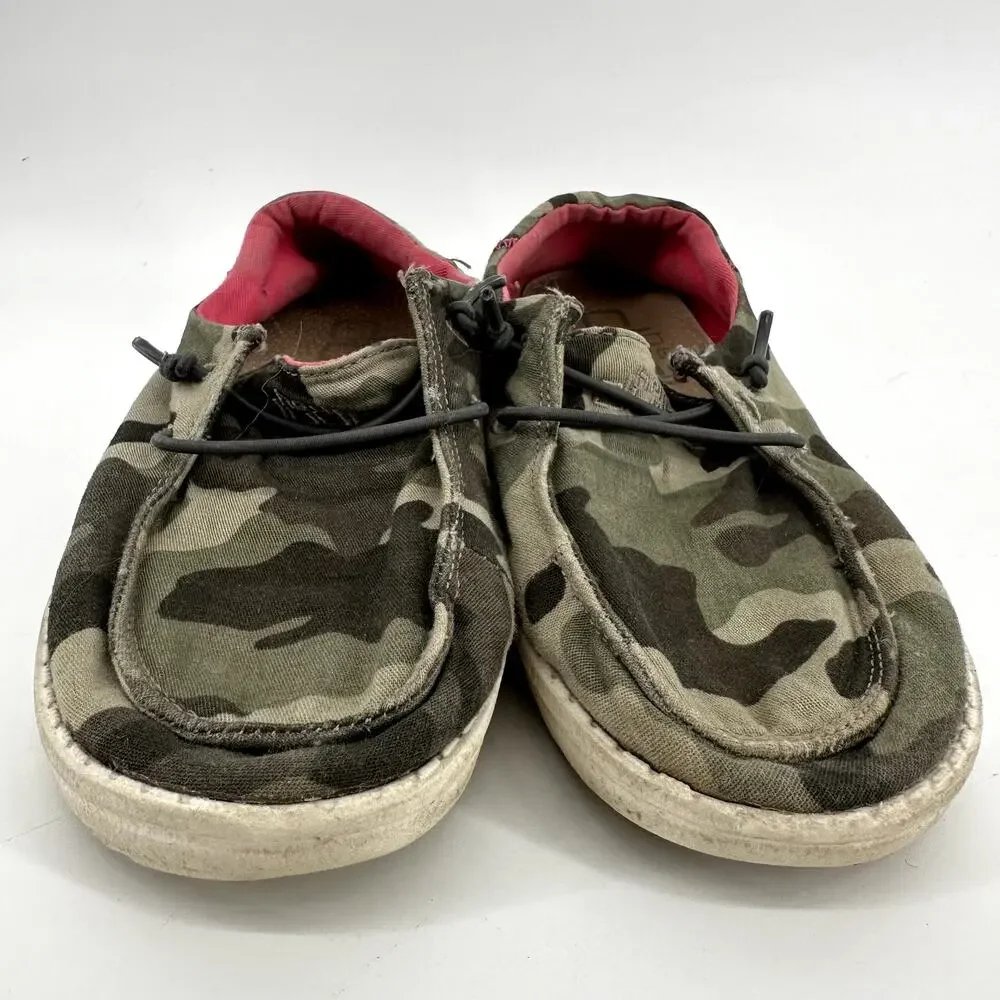 Hey Dude Wendy Youth Slip On Sneakers Loafer Funk Camo Lightweight Green 3Y